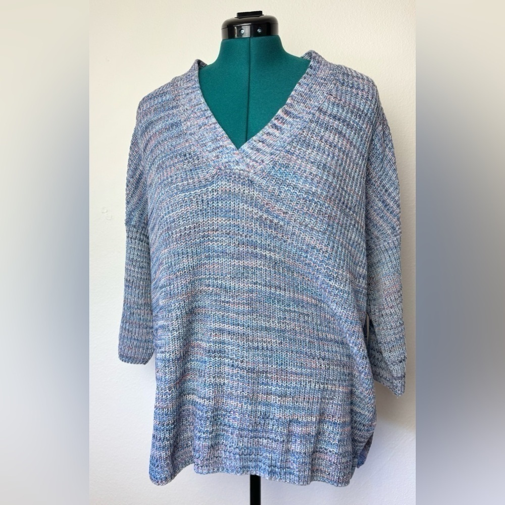 NWT J Jill 100% Cotton V Neck Multicolor Sweater Size XL